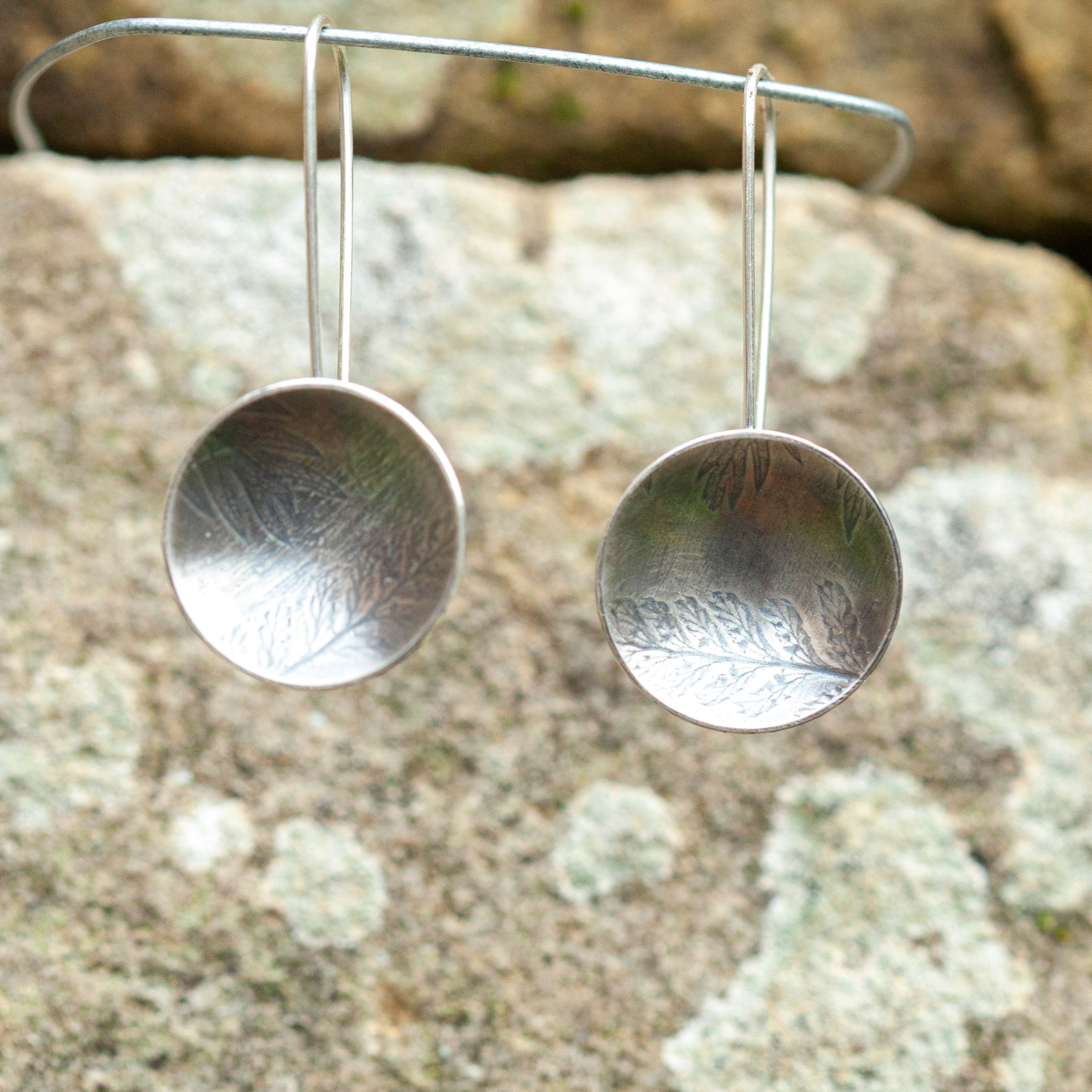 OOAK dangle earrings with plant imprint #7 • silver (ready-to-ship)