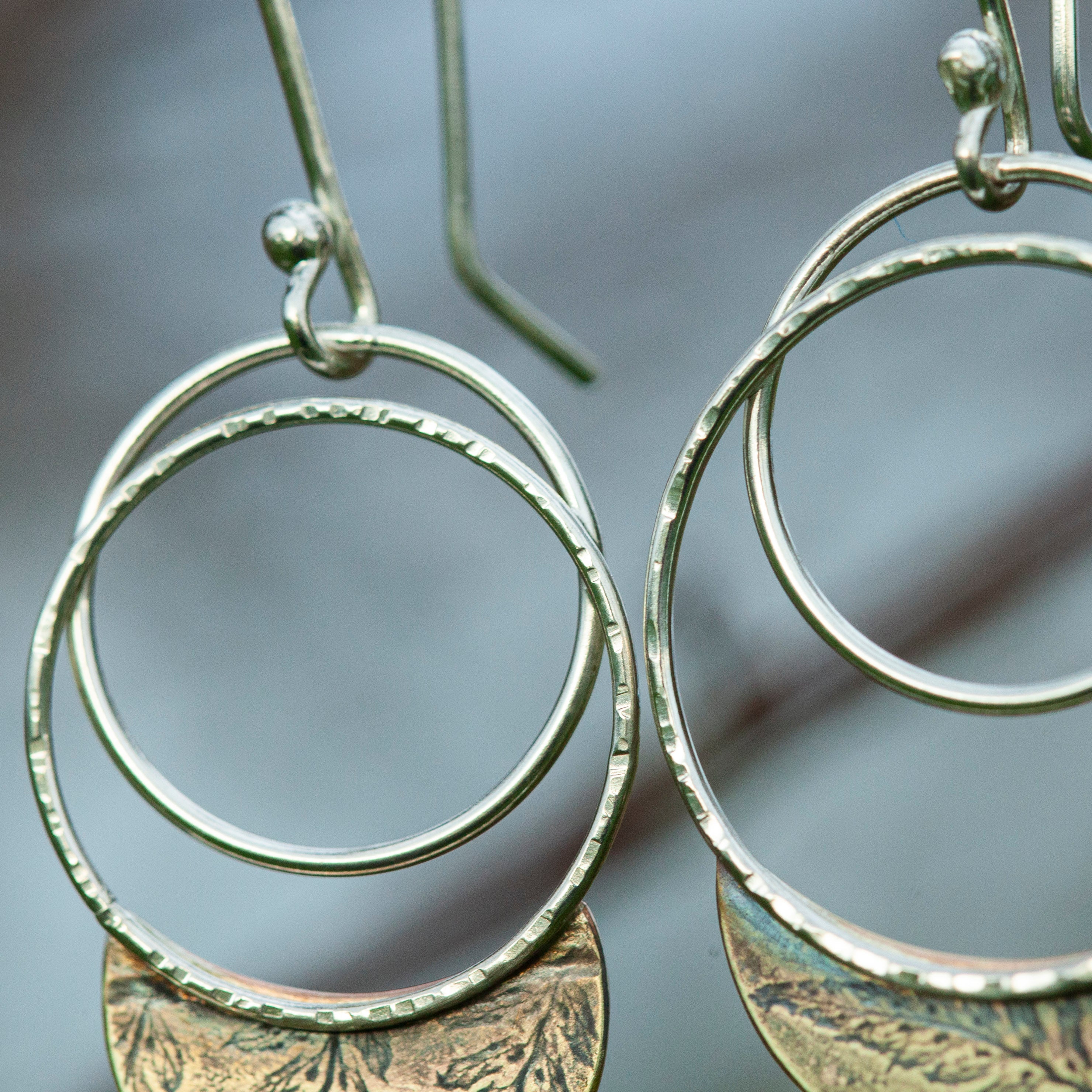 OOAK • Vegetal Moon earrings #13 • silver & brass (ready-to-ship)