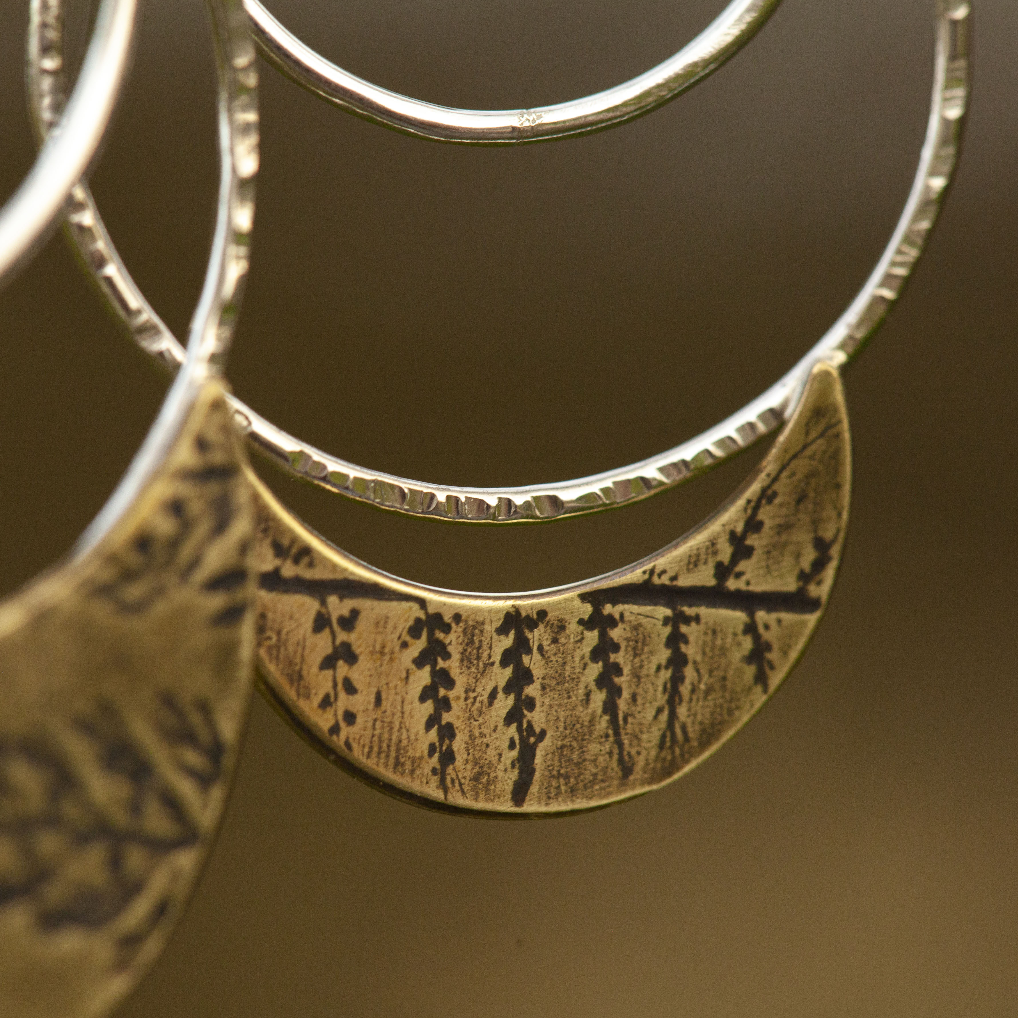 OOAK • Vegetal Moon earrings #9 • silver & brass (ready-to-ship)