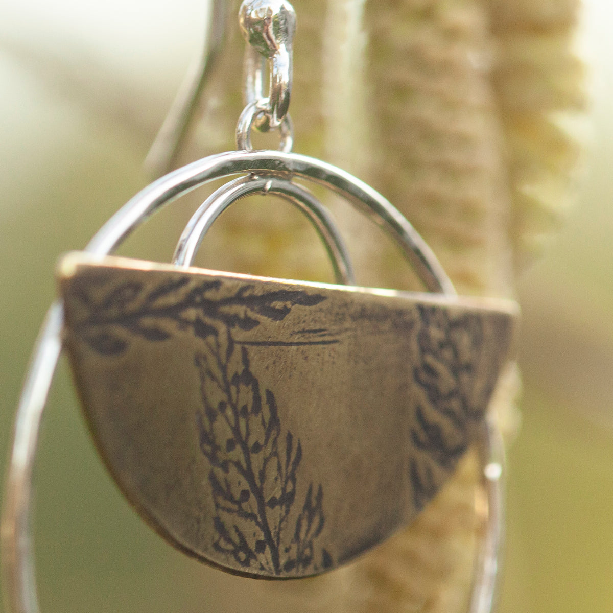 OOAK • Vegetal Moon earrings #11 • silver & brass (ready-to-ship)