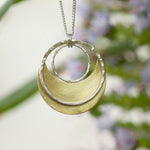 Load image into Gallery viewer, OOAK • Crescent moon pendant in silver & brass #22 (ready to ship)
