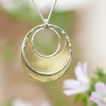 Load image into Gallery viewer, OOAK • Crescent moon pendant in silver & brass #22 (ready to ship)