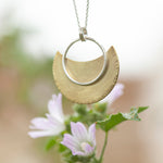 Load image into Gallery viewer, OOAK • Crescent moon pendant in silver & brass #23 (ready to ship)