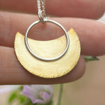 Load image into Gallery viewer, OOAK • Crescent moon pendant in silver & brass #23 (ready to ship)