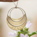 Load image into Gallery viewer, OOAK • Crescent moon pendant in silver & brass #24 (ready to ship)