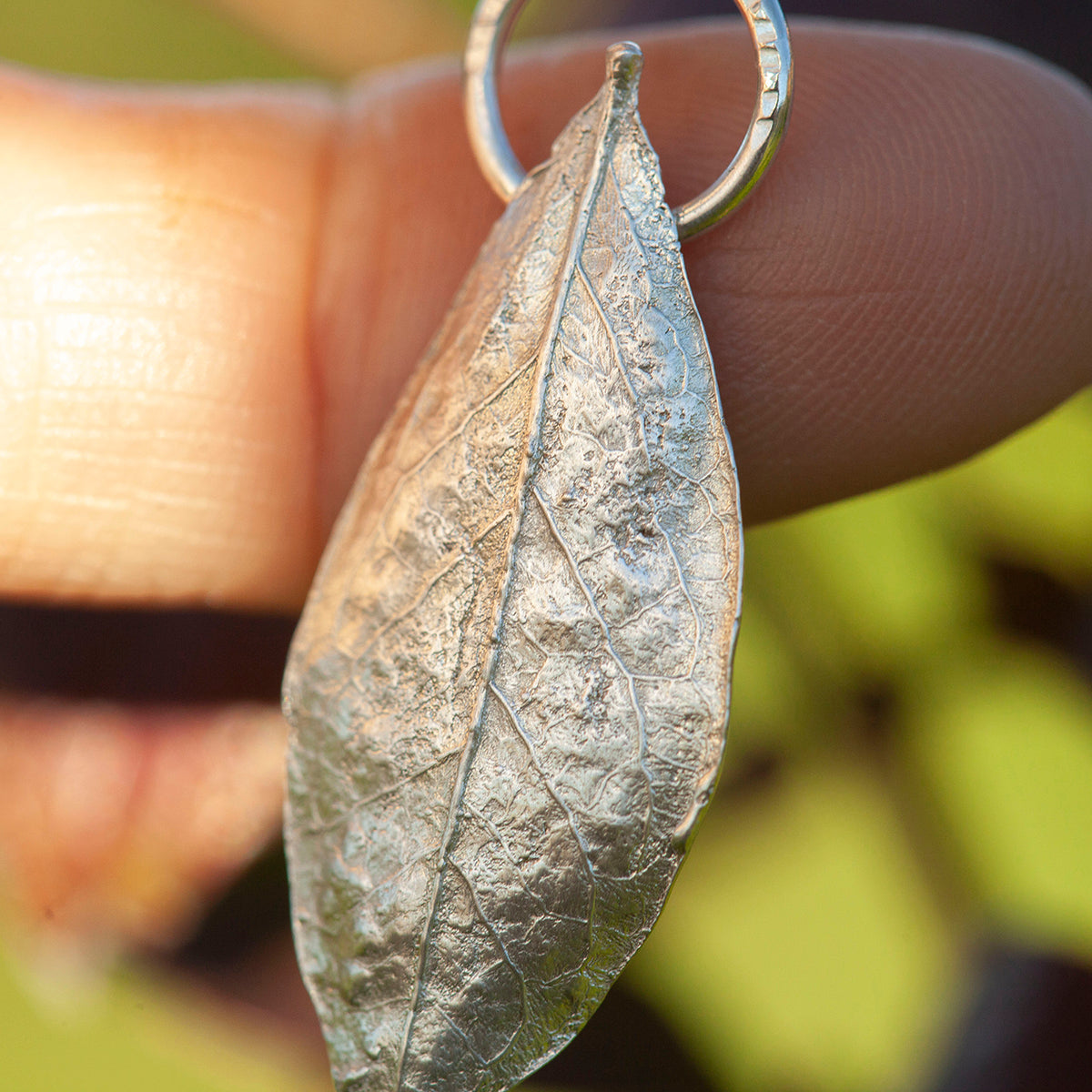 OOAK Blueberry Leaf pendant in silver #8 (ready to ship)