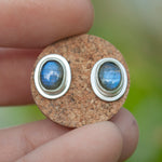 Load image into Gallery viewer, Stone stud earrings in silver #11 • Labradorite (ready to ship)