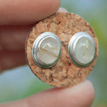 Load image into Gallery viewer, Stone stud earrings in silver #12 • Rutilated quartz (ready to ship)