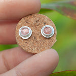 Load image into Gallery viewer, Stone stud earrings in silver #5 • Strawberry Quartz (ready to ship)