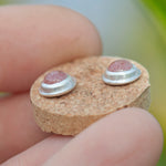 Load image into Gallery viewer, Stone stud earrings in silver #5 • Strawberry Quartz (ready to ship)