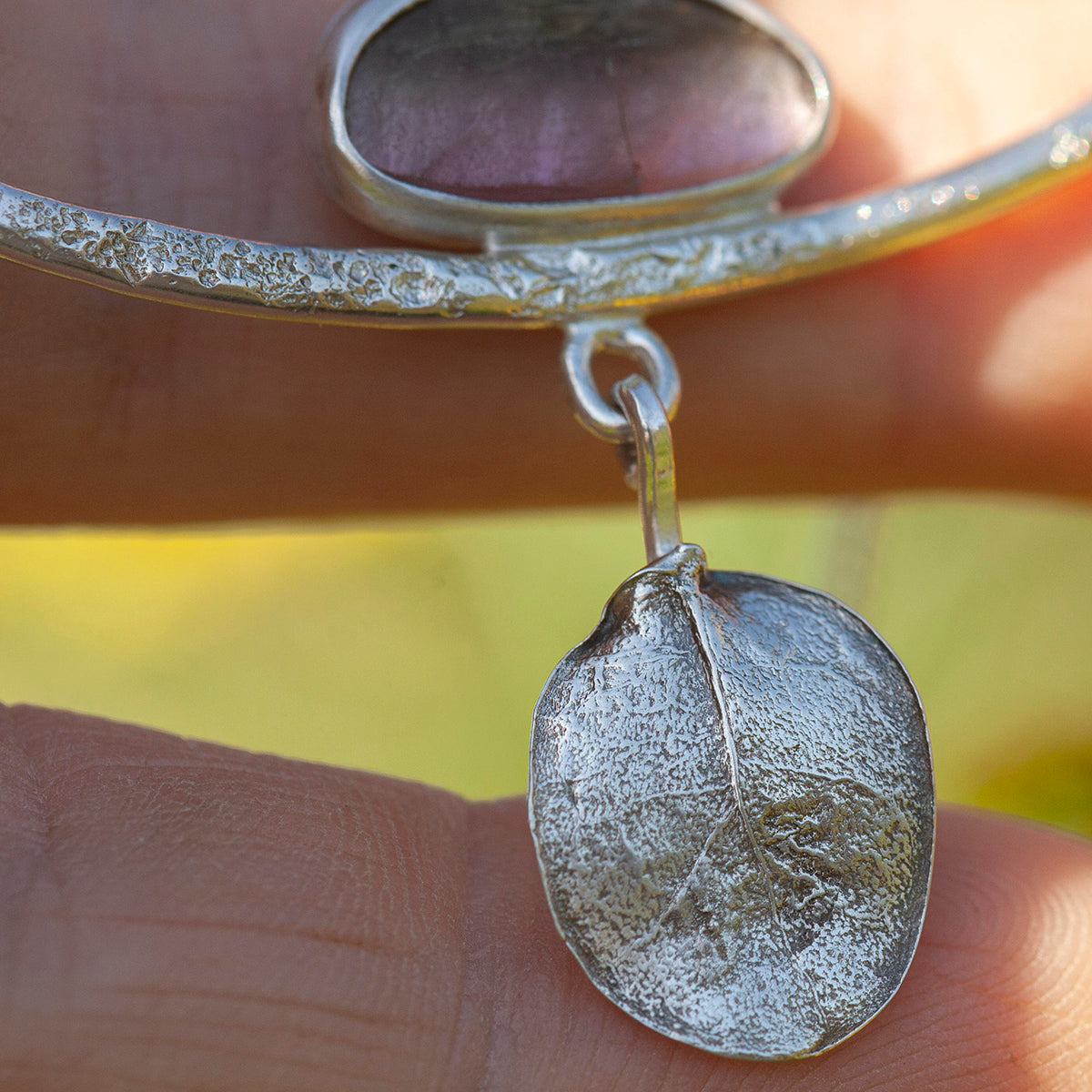 Pièce unique Collier Oona en argent #3 • Tourmaline pastèque & feuille coulée (prêt à expédier)