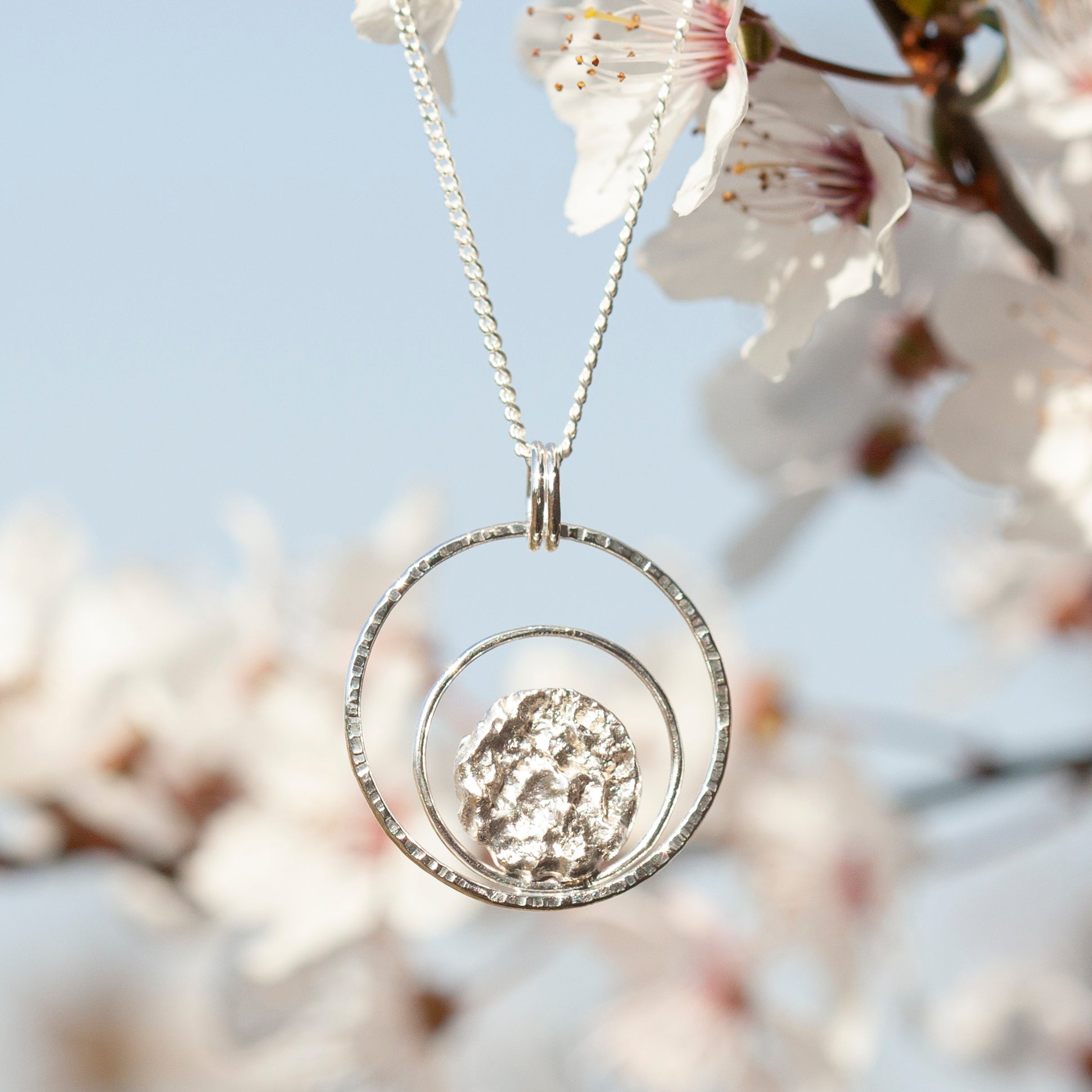 Double moon halo pendant in silver   (made to order)