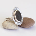 Load image into Gallery viewer, OOAK intuition ring with black pebble ~ Size 51 (ready-to-ship)