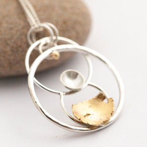 OOAK Cosmos pendant #2 • Silver & solid 18K peach gold (ready to ship)