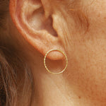 Load image into Gallery viewer, Textured brass circle earrings   (Made to order)
