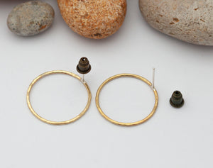 Textured brass circle earrings   (Made to order)