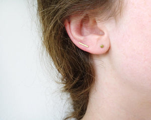 Asymmetrical ear climber pair in brass with silver ear post   (made to order)