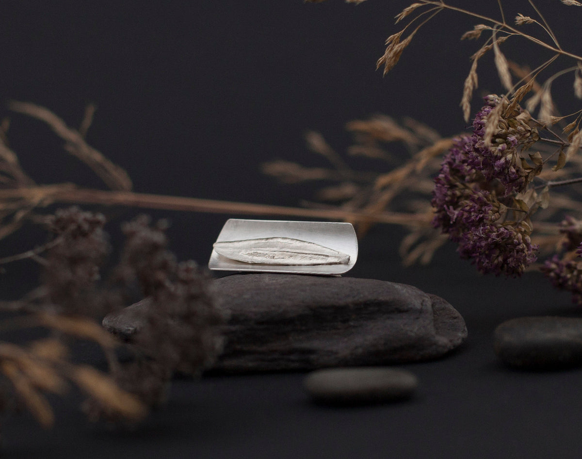 OOAK • Silver ring with casted leaf • size 8 1/2 (in stock, ready to ship)