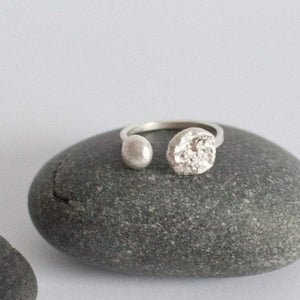 adjustable silver ring ~ moon & pearl    (made to order)