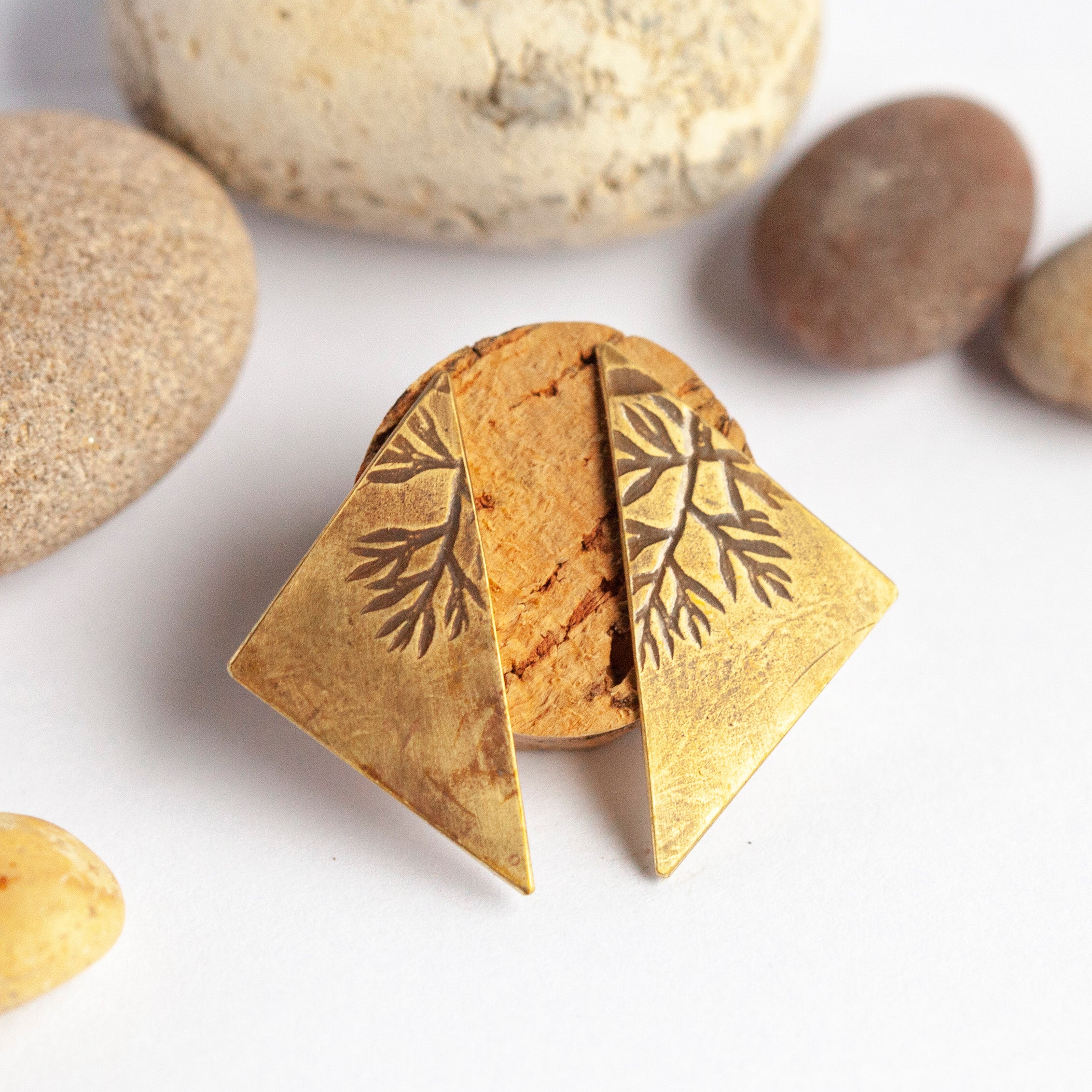 OOAK earrings with plant imprint #1 • brass (ready-to-ship)