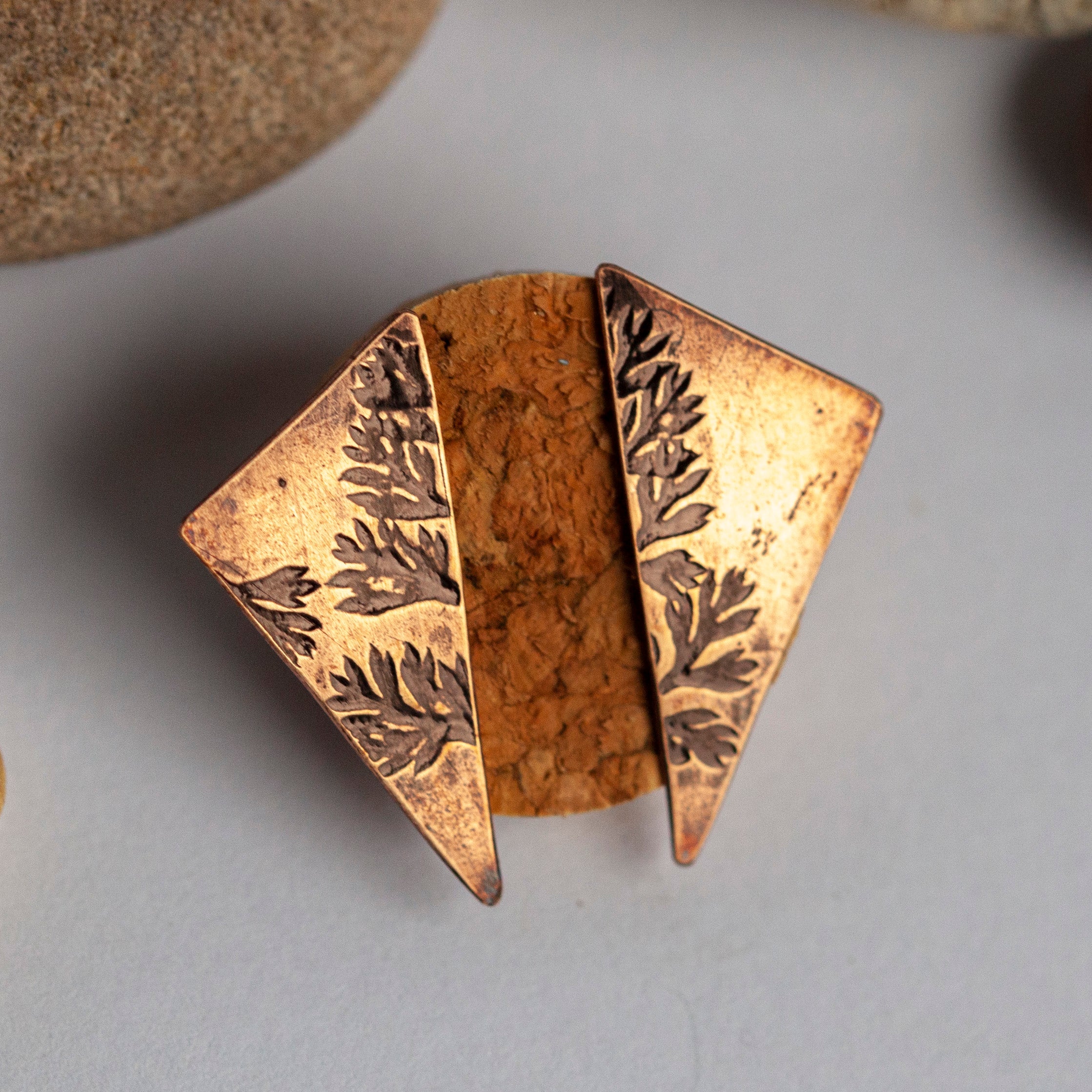 OOAK earrings with plant imprint #4 • copper (ready-to-ship)