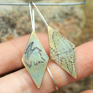 OOAK dangle earrings with plant imprint #3 • brass (ready-to-ship)