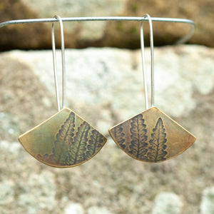 OOAK dangle earrings with plant imprint #4 • brass (ready-to-ship)