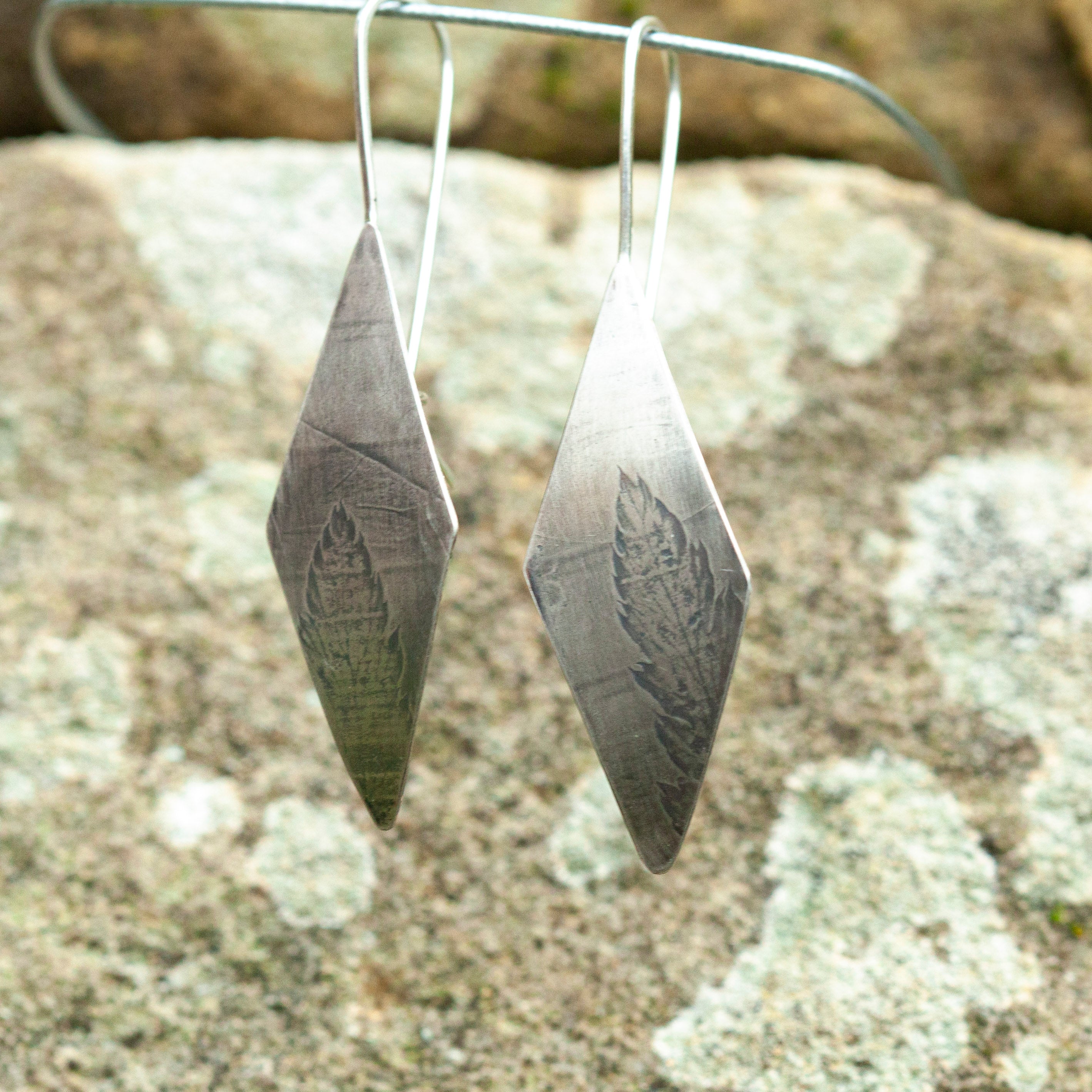 OOAK dangle earrings with plant imprint #5 • silver (ready-to-ship)