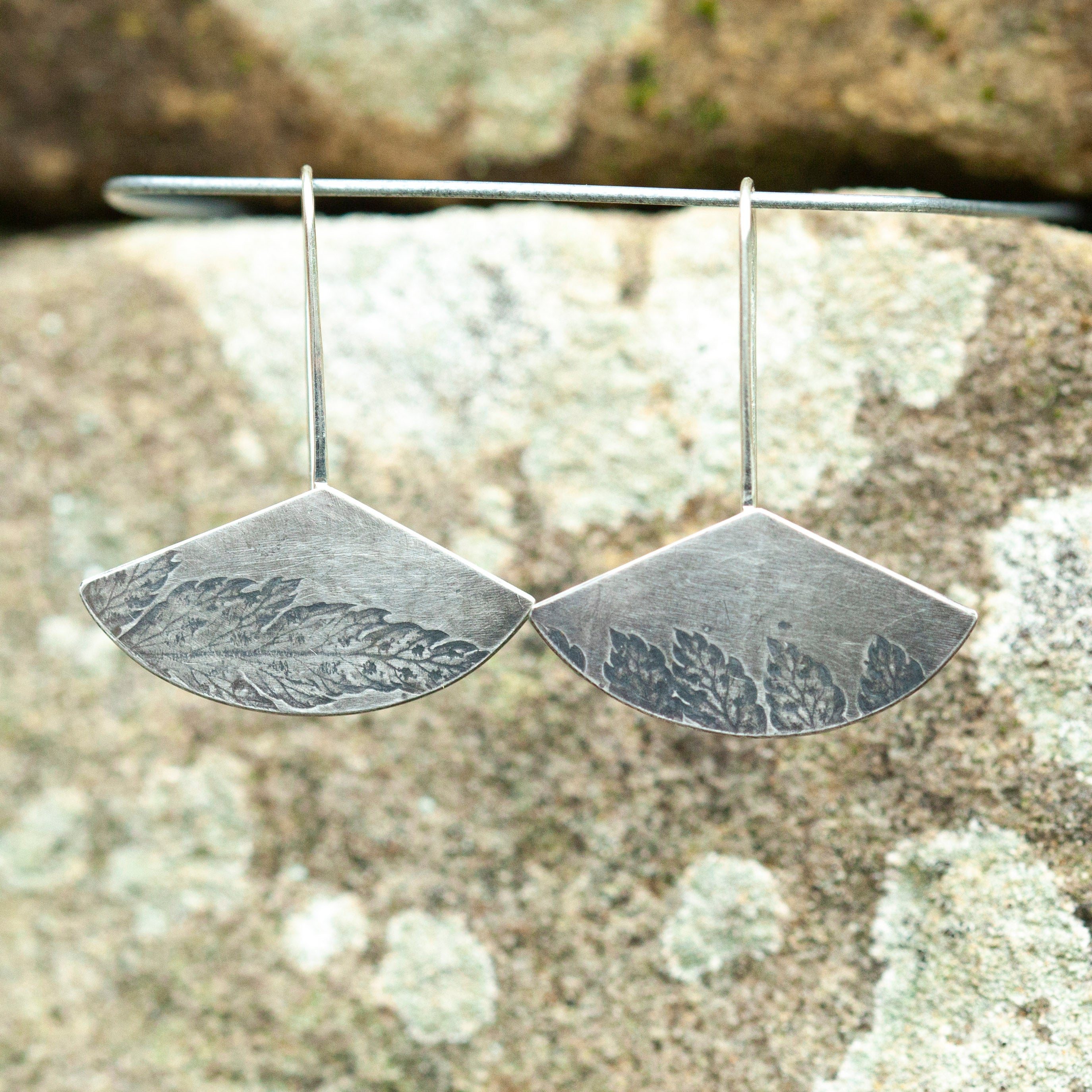 OOAK dangle earrings with plant imprint #6 • silver (ready-to-ship)