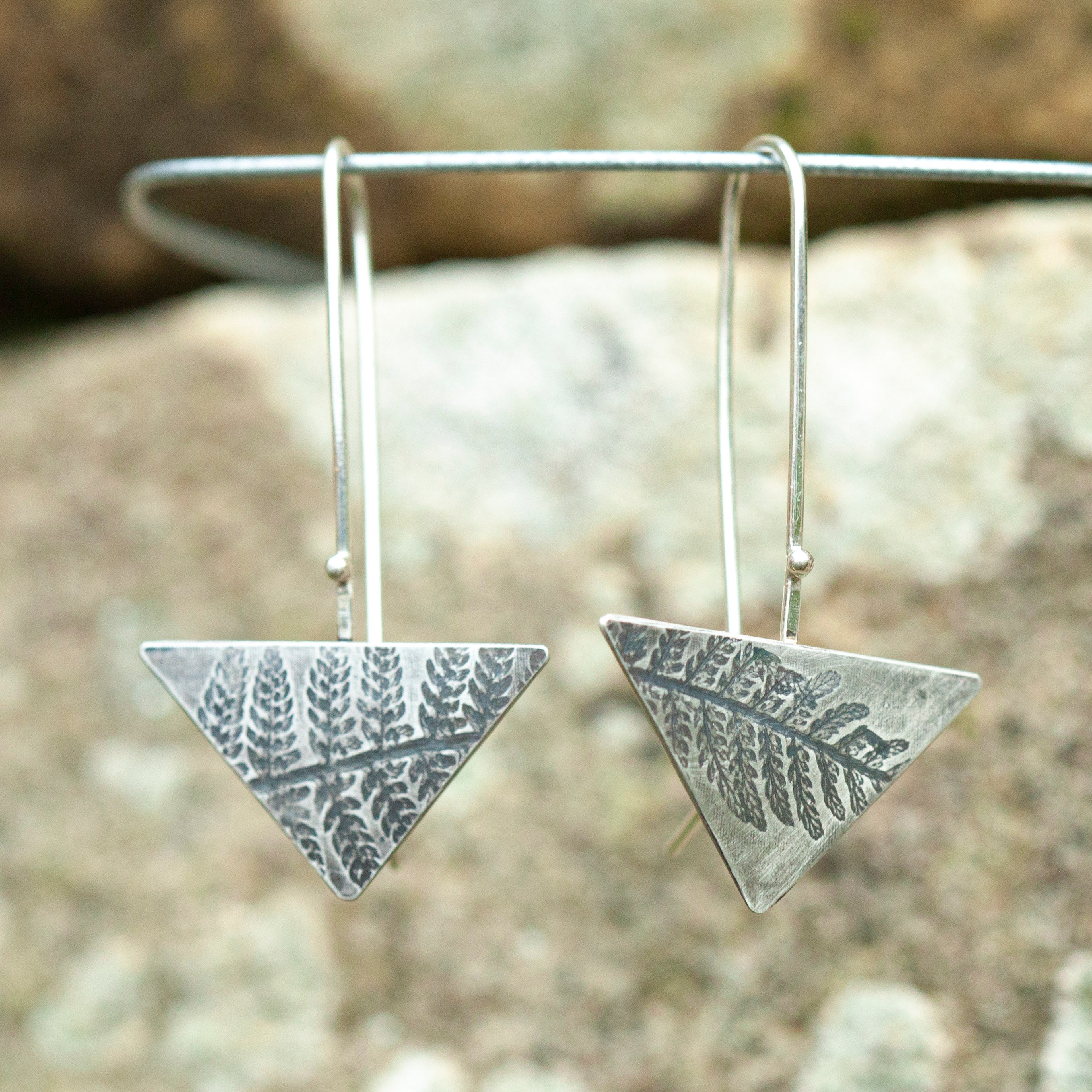 OOAK dangle earrings with plant imprint #8 • silver (ready-to-ship)
