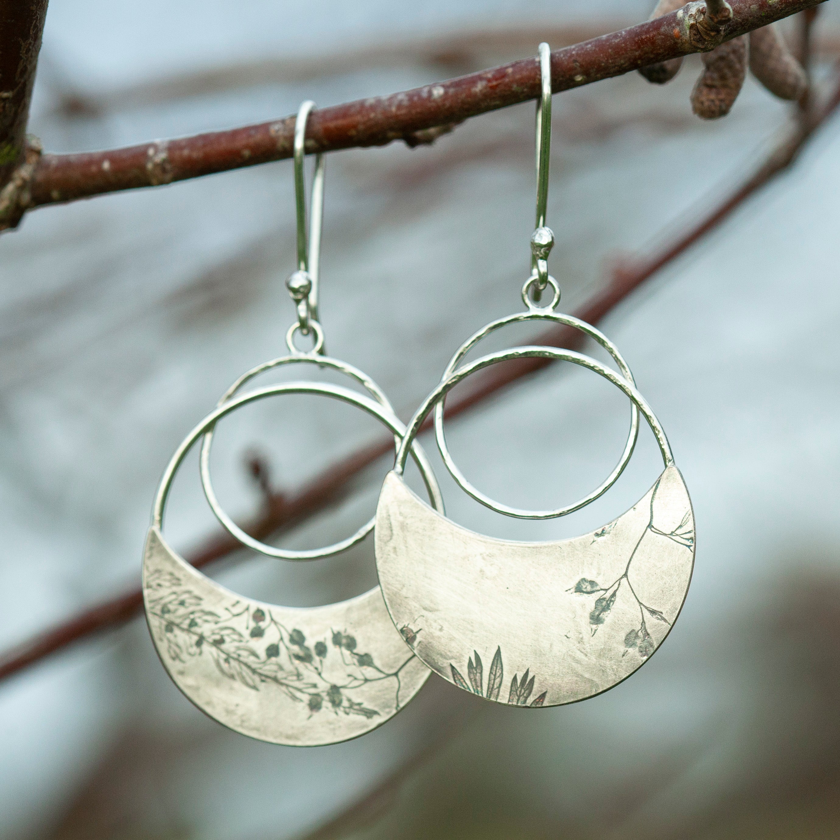 OOAK • Vegetal Moon earrings #15 • silver (ready-to-ship)