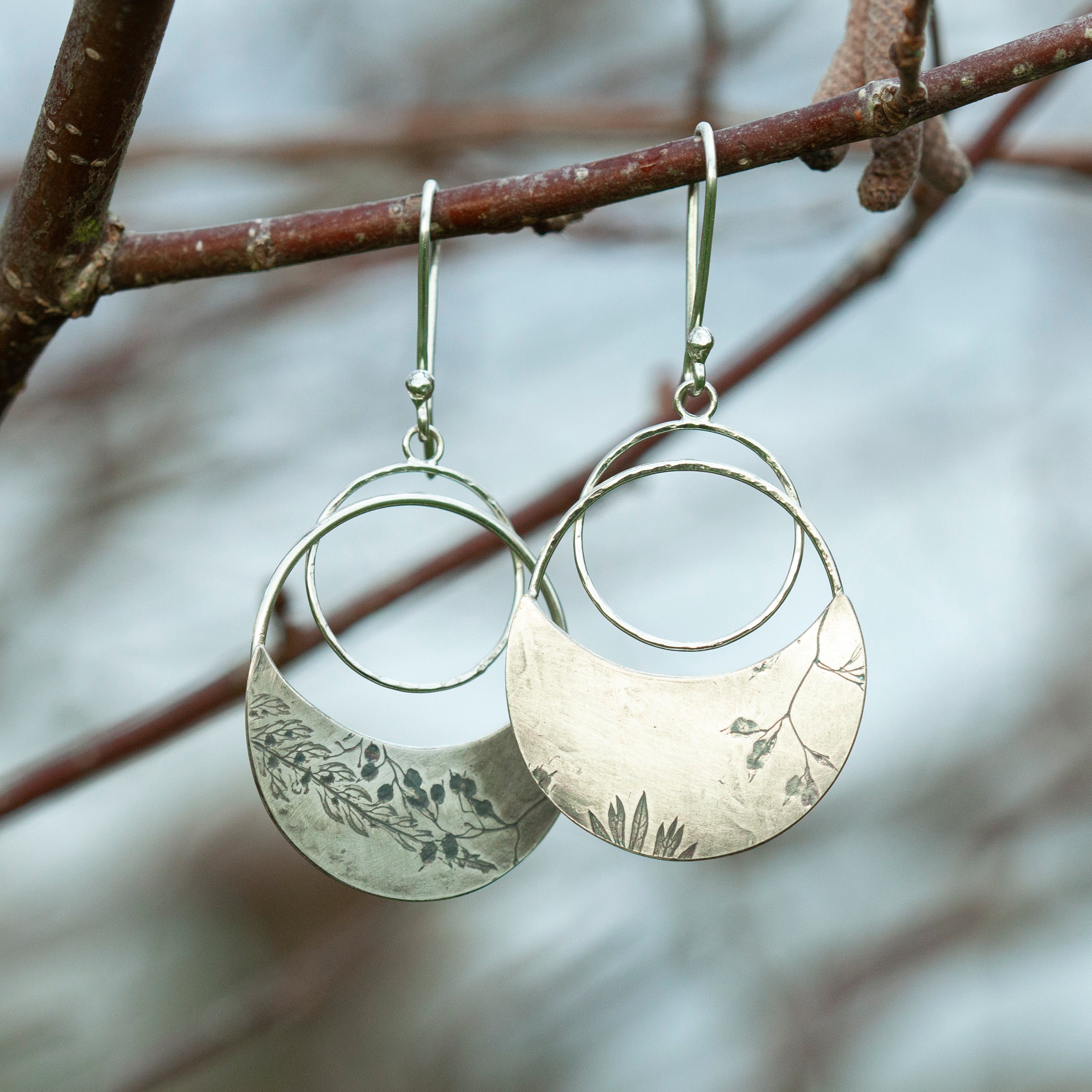 OOAK • Vegetal Moon earrings #15 • silver (ready-to-ship)