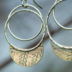 OOAK • Vegetal Moon earrings #13 • silver & brass (ready-to-ship)