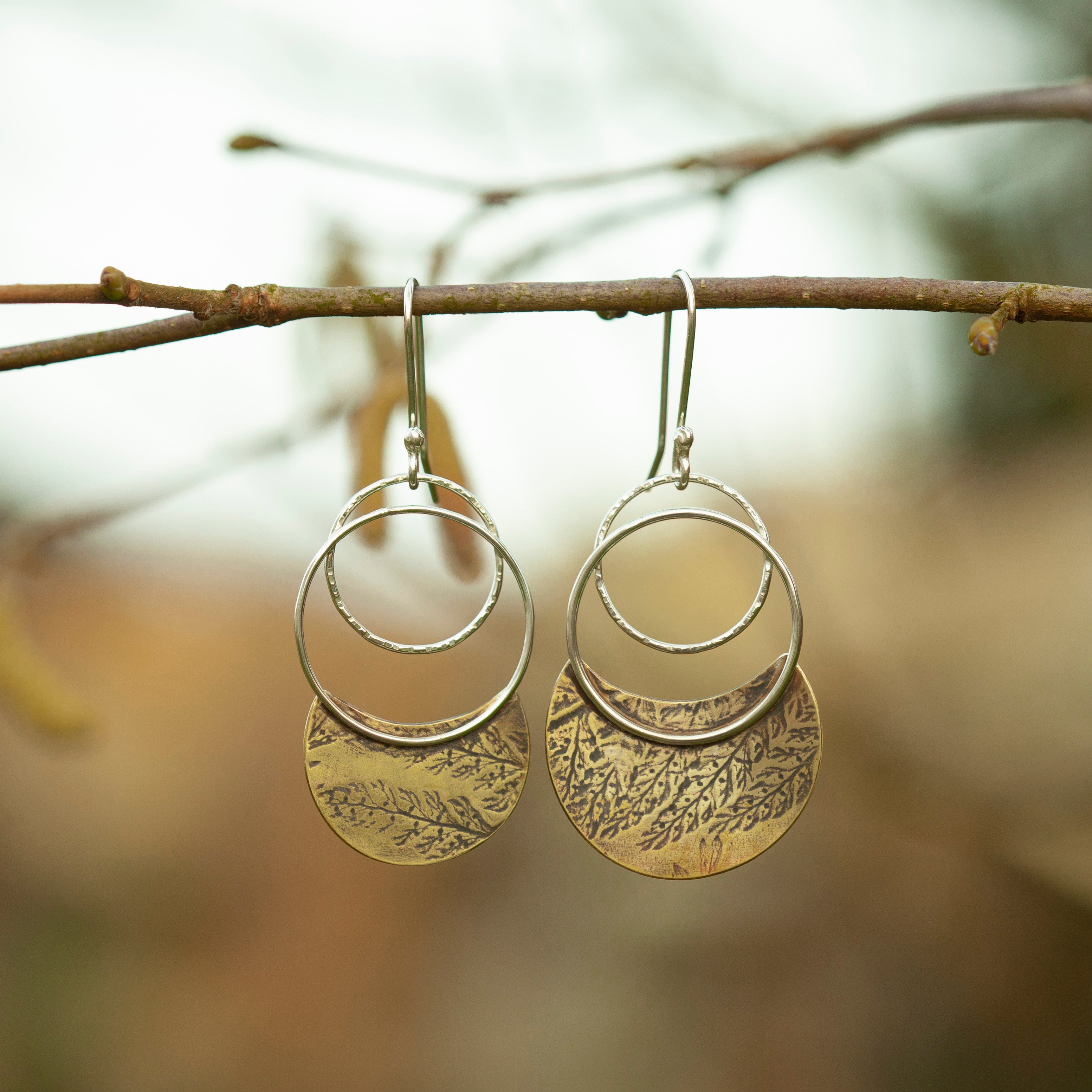 OOAK • Vegetal Moon earrings #8 • silver & brass (ready-to-ship)