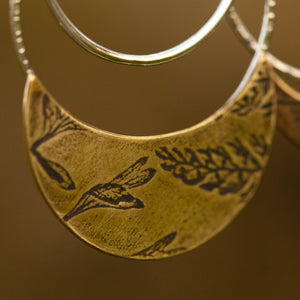 OOAK • Vegetal Moon earrings #9 • silver & brass (ready-to-ship)