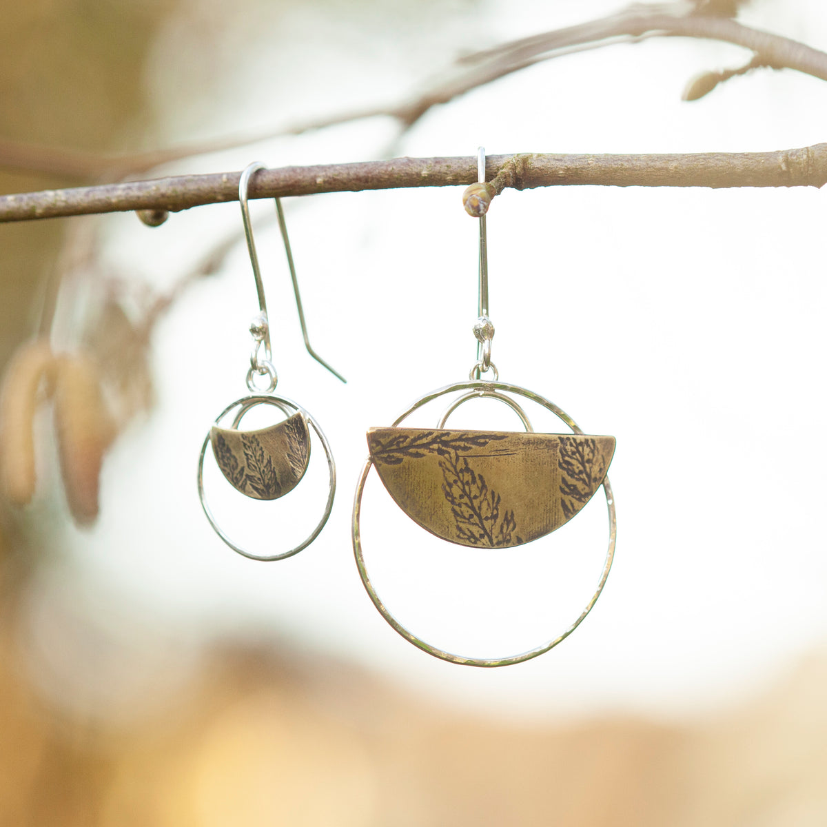 OOAK • Vegetal Moon earrings #11 • silver & brass (ready-to-ship)