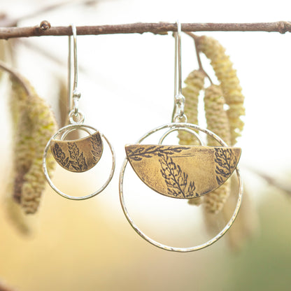 OOAK • Vegetal Moon earrings #11 • silver & brass (ready-to-ship)