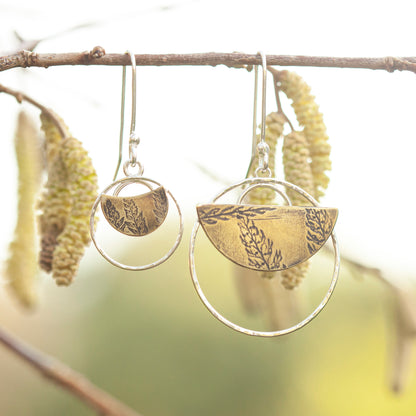 OOAK • Vegetal Moon earrings #11 • silver & brass (ready-to-ship)