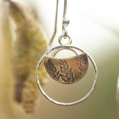 OOAK • Vegetal Moon earrings #11 • silver & brass (ready-to-ship)