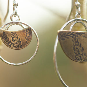 OOAK • Vegetal Moon earrings #11 • silver & brass (ready-to-ship)