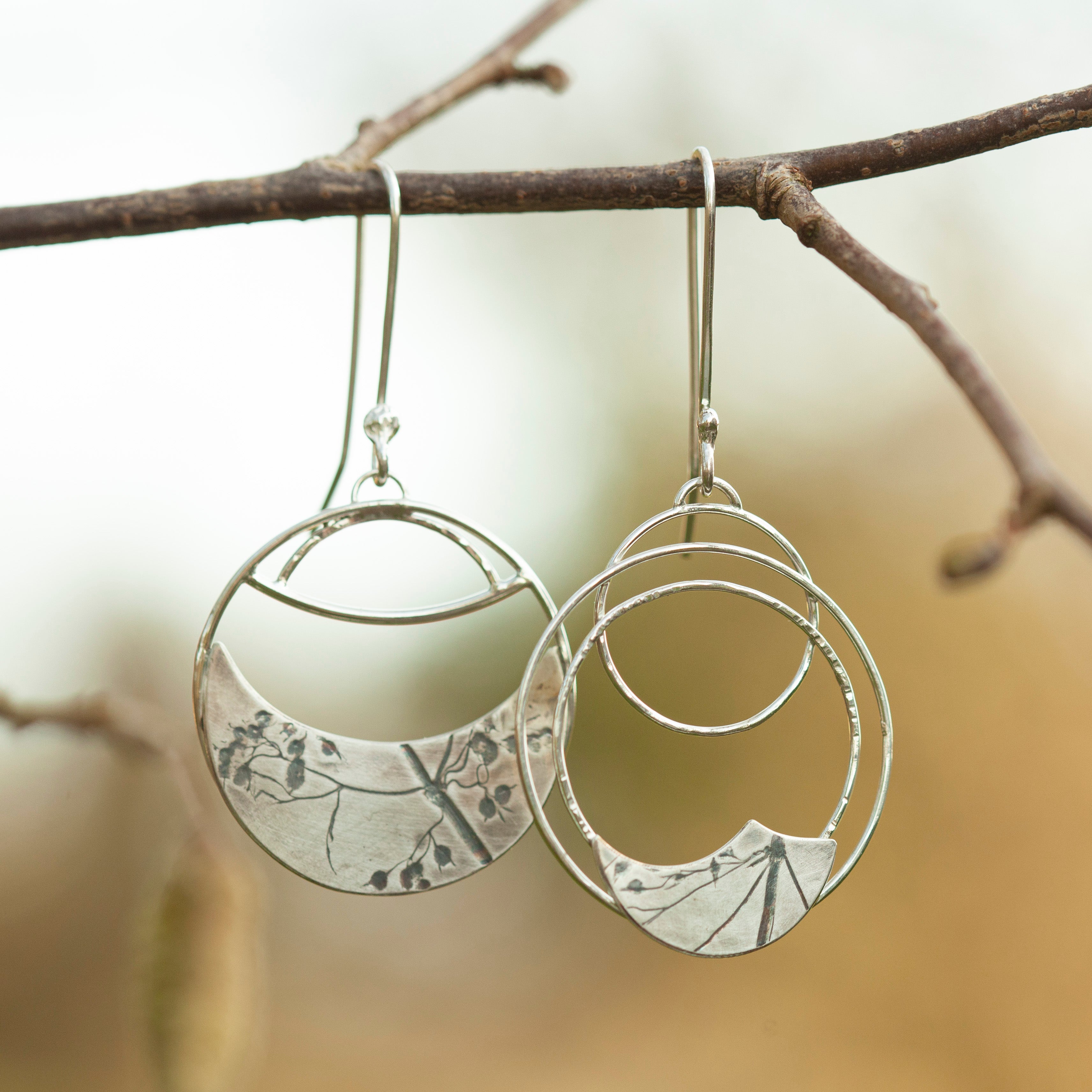 OOAK • Vegetal Moon earrings #14 • silver (ready-to-ship)