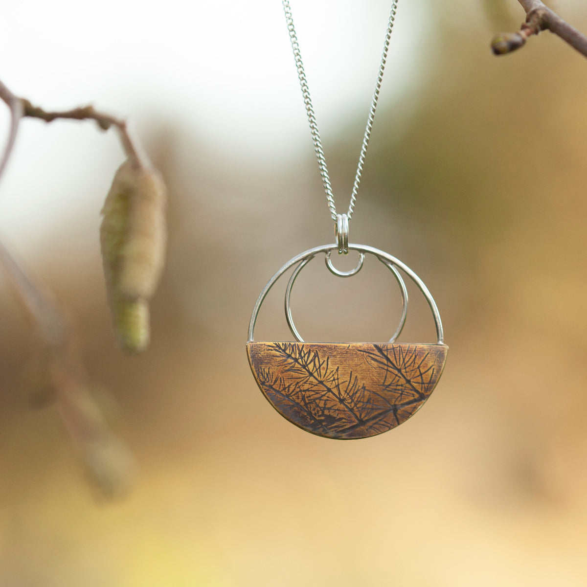 OOAK • Vegetal Moon pendant #12 • silver & brass (ready-to-ship)