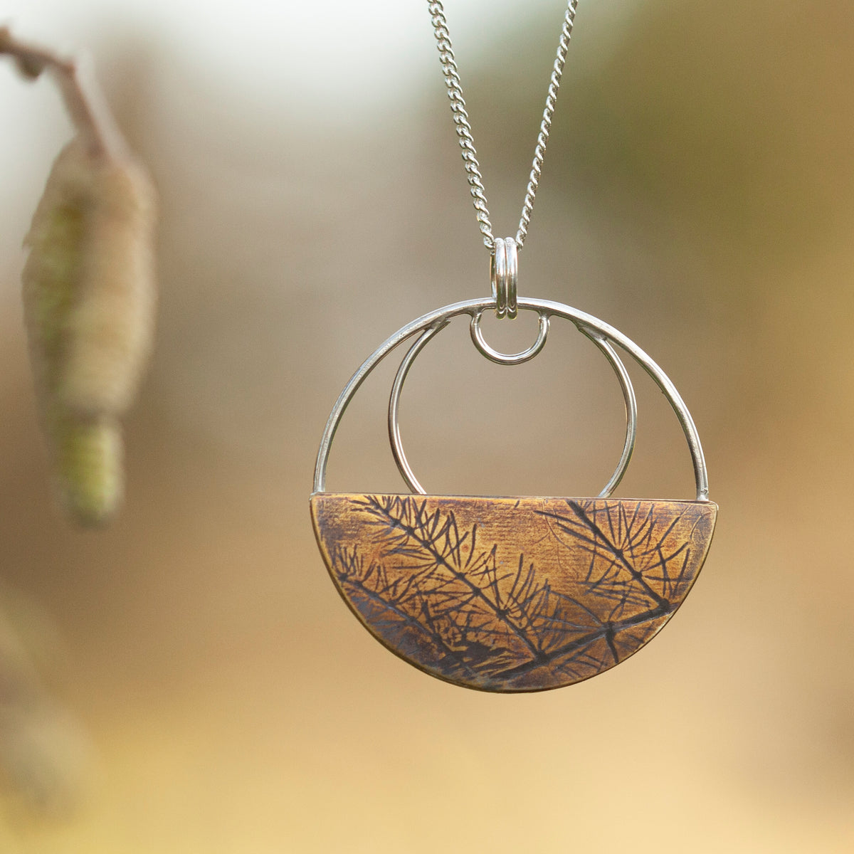 OOAK • Vegetal Moon pendant #12 • silver & brass (ready-to-ship)