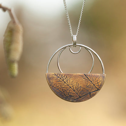 OOAK • Vegetal Moon pendant #12 • silver & brass (ready-to-ship)