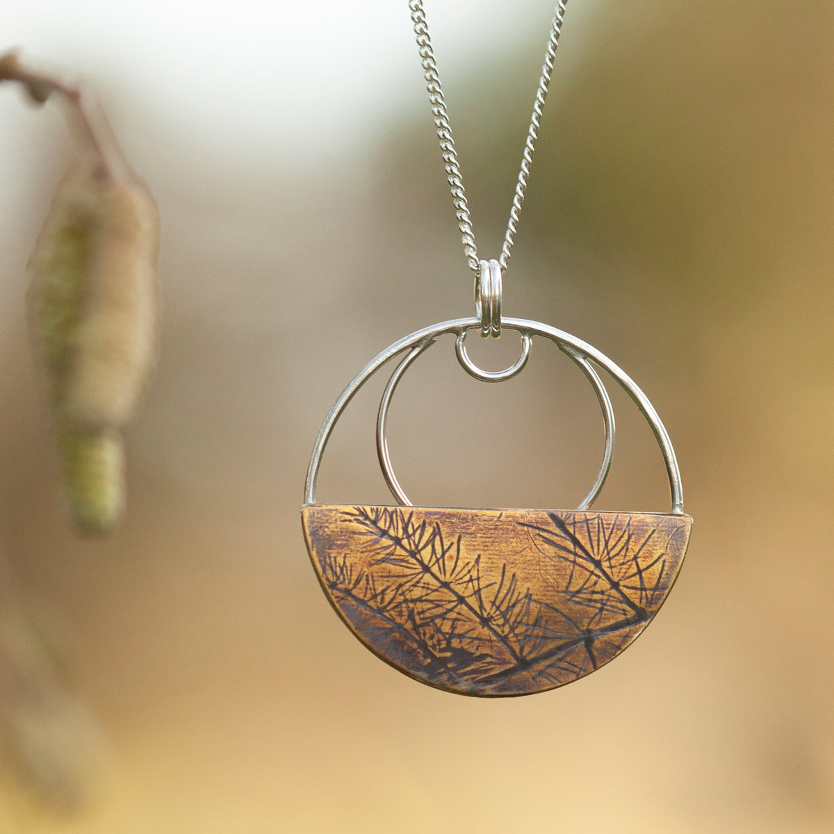 OOAK • Vegetal Moon pendant #12 • silver & brass (ready-to-ship)