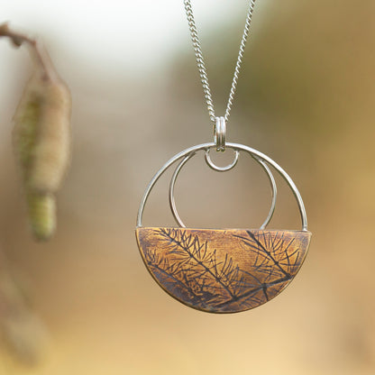 OOAK • Vegetal Moon pendant #12 • silver & brass (ready-to-ship)