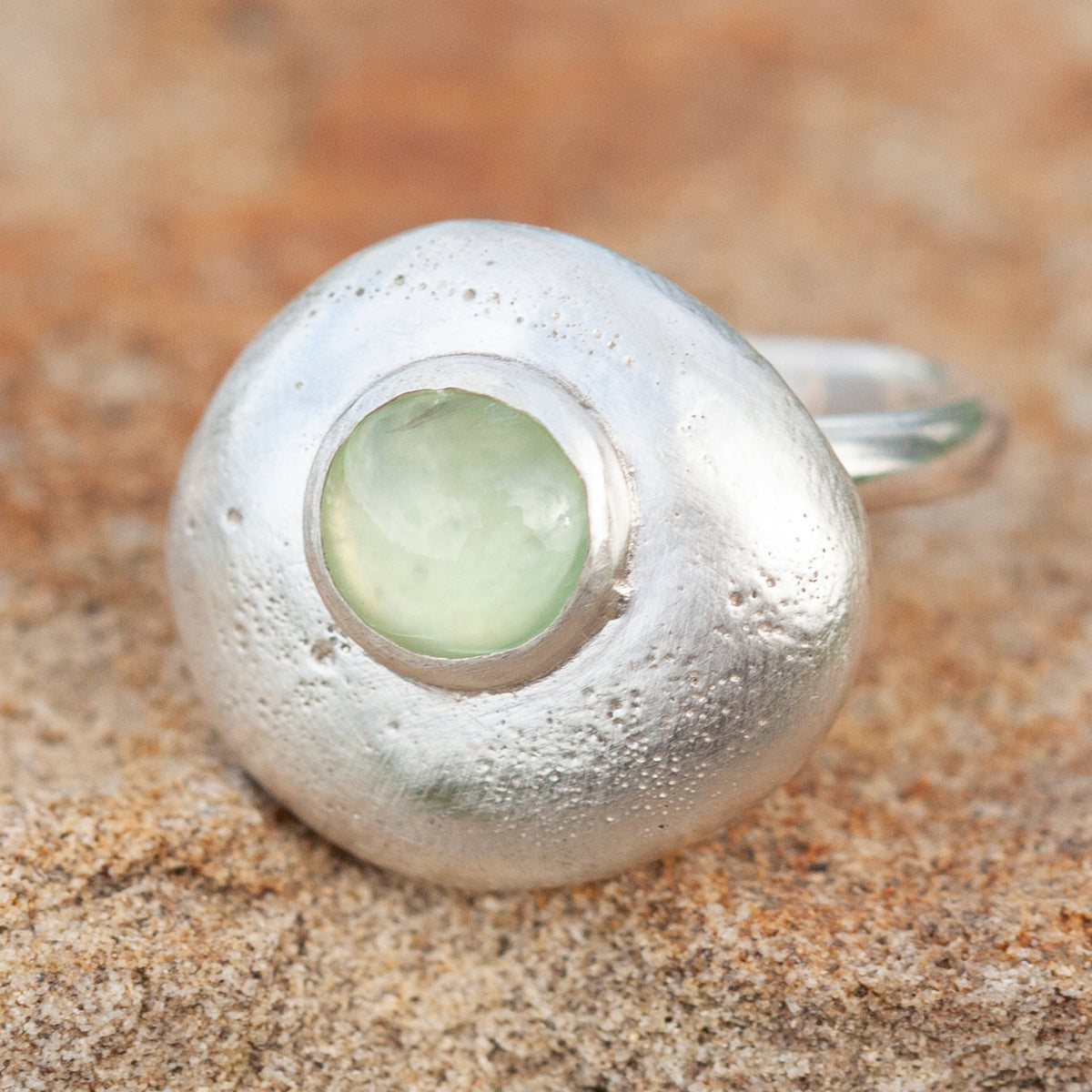 Pièce unique • Ensemble de bagues Silver Pebble #3, préhnite, taille 55 (prêt à expédier)