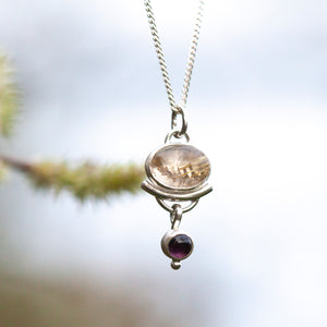 OOAK • Osmose pendant #3 ~ silver, rutilated quartz, amethyst and fern (ready to ship)