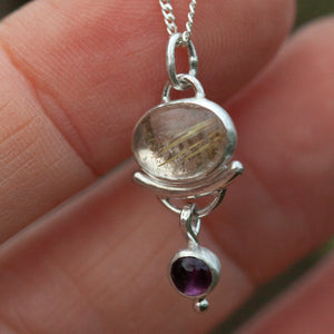 OOAK • Osmose pendant #3 ~ silver, rutilated quartz, amethyst and fern (ready to ship)