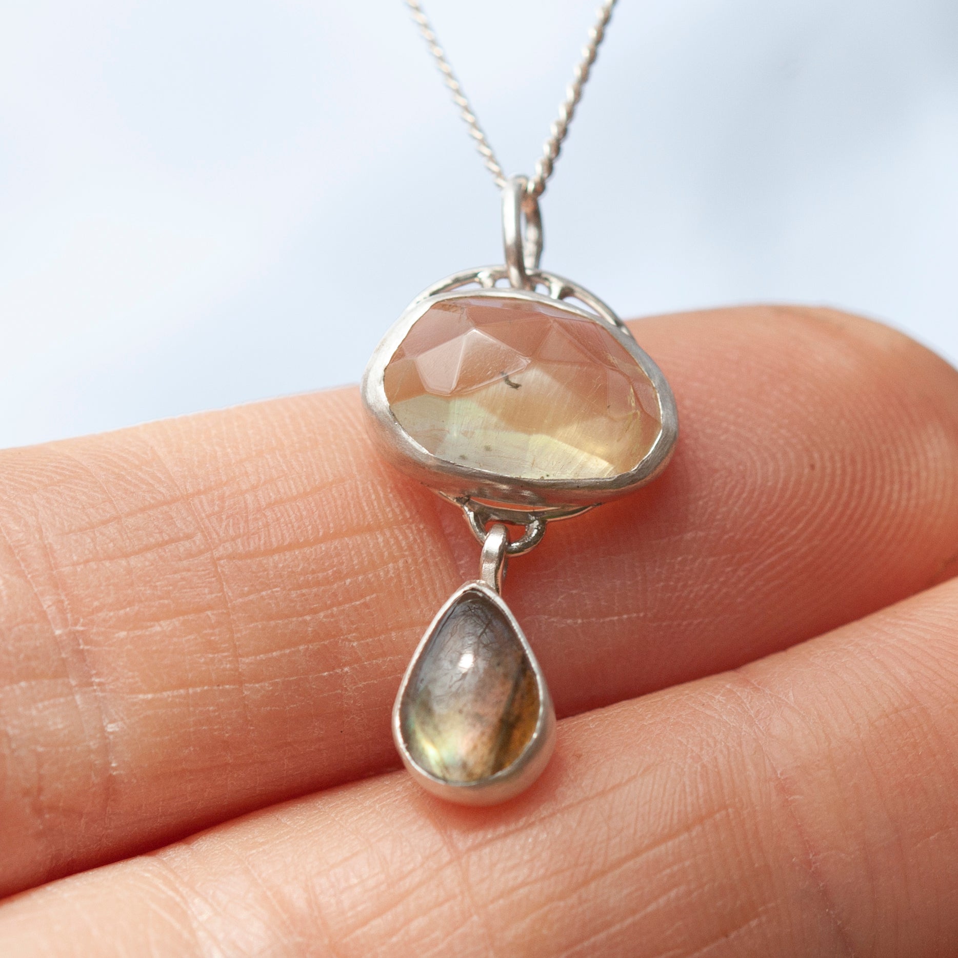 OOAK • Osmose pendant #5 ~ silver, prehnite and labradorite (ready to ship)